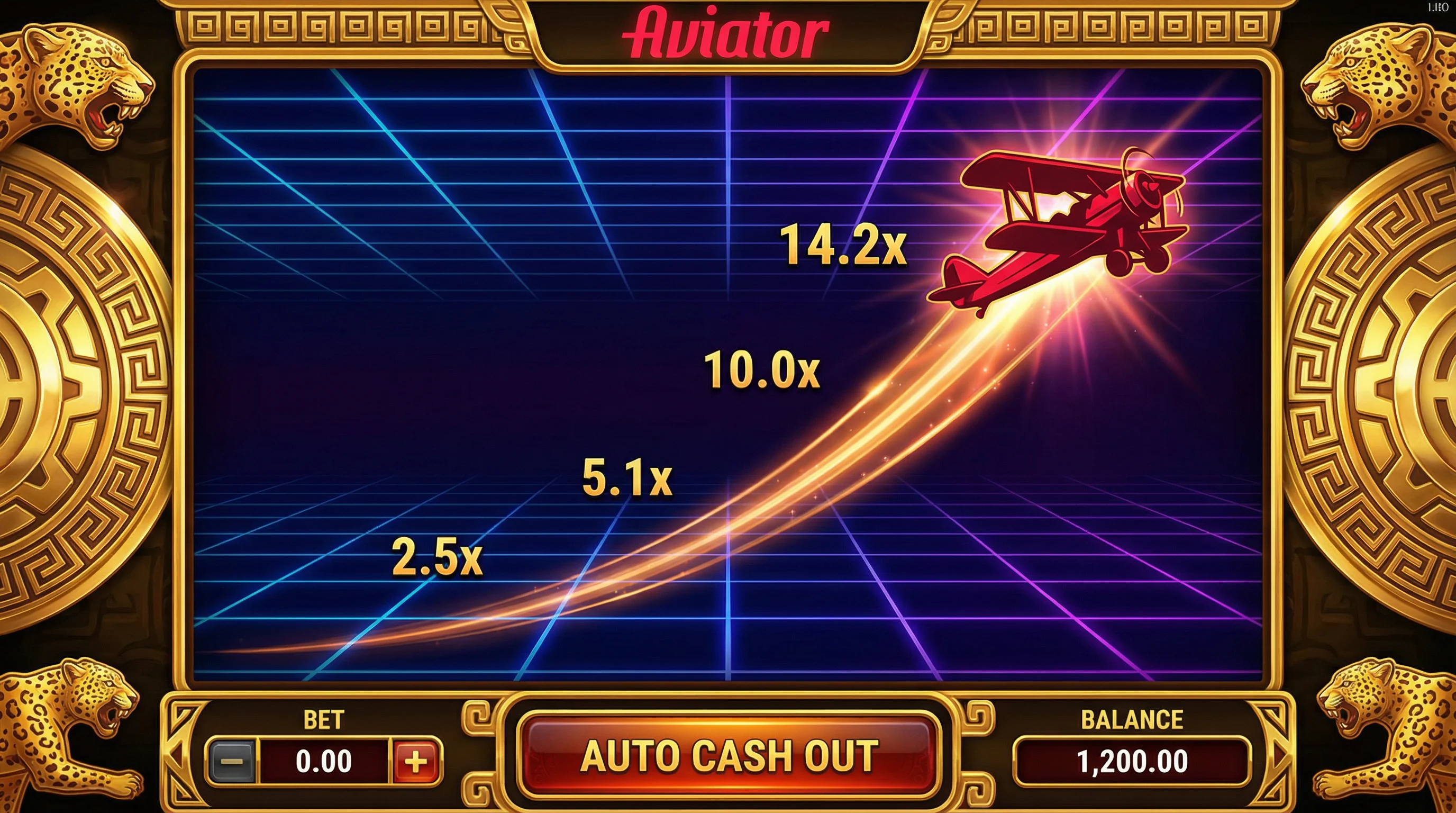 Juego Aviator con avión rojo volando y multiplicadores crecientes